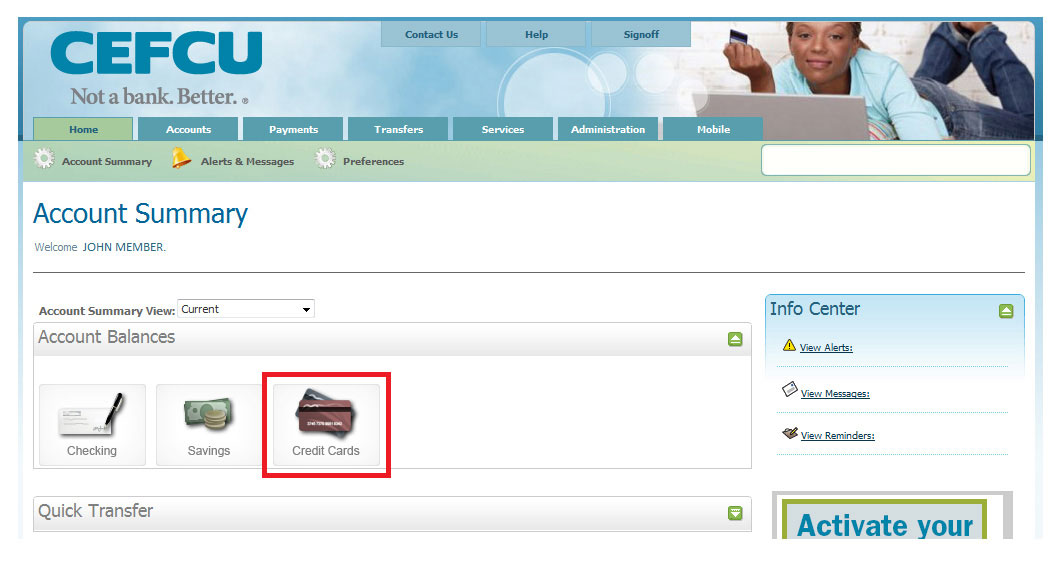 Screenshot of Credit Card Account Summary